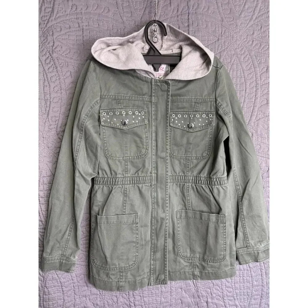 Justice Jacket Girls Size 10 Army Green Utility Parka Lightweight Coat